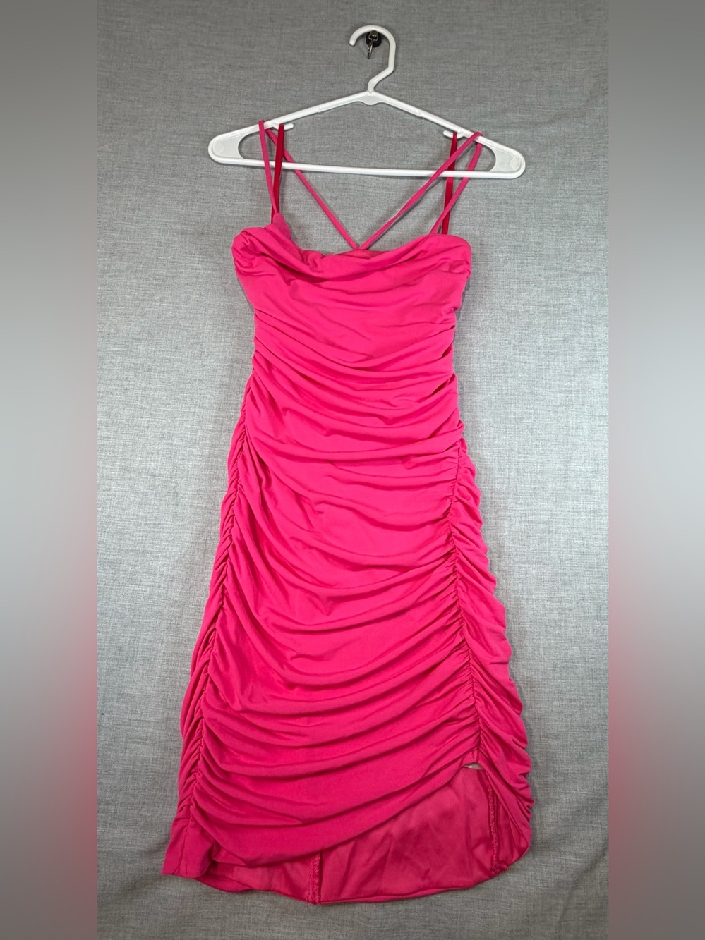 City Triangles Barbie Pink Ruched Spaghetti Strap Cocktail Dress